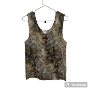 Christopher & Banks Womens Brown Printed Micro Pleated Stretch SL Tank Top Sz XL